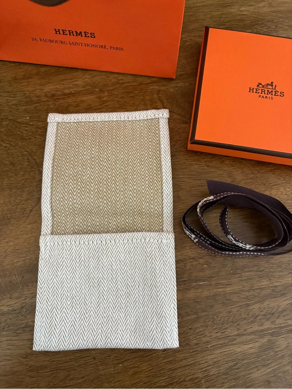 Hermes Bright Orange Empty Gift Bag and Box Set with Brown Ribbon NWOT